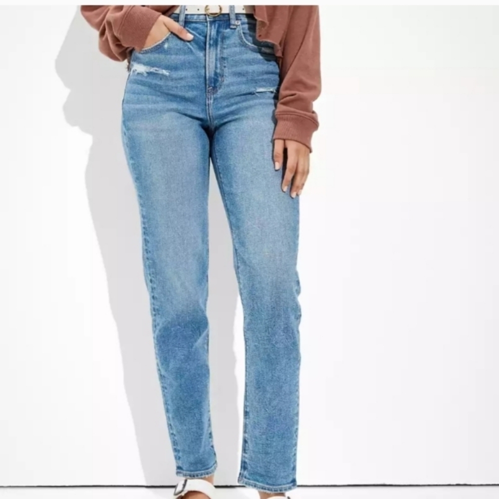 American Eagle Mom Straight Jean Easy Breezy Blue Stretch Denim Size 18 NWT